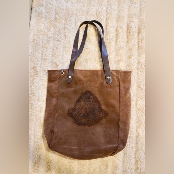 Ralph Lauren Suede Large Shoulder Tote Bag Dark Brown - Picture 2 of 4